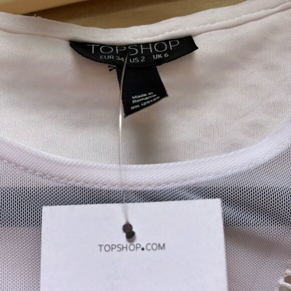 Top shop, white bodysuit, mesh sides & V-neck chest, bubble fabric, sleeveless,6 - Picture 2 of 8